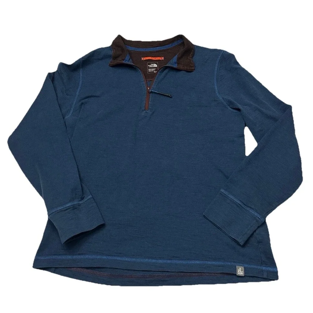 The North Face Sweater Mens Medium Blue Quarter 1/4 Zip Pullover Long Sleeve